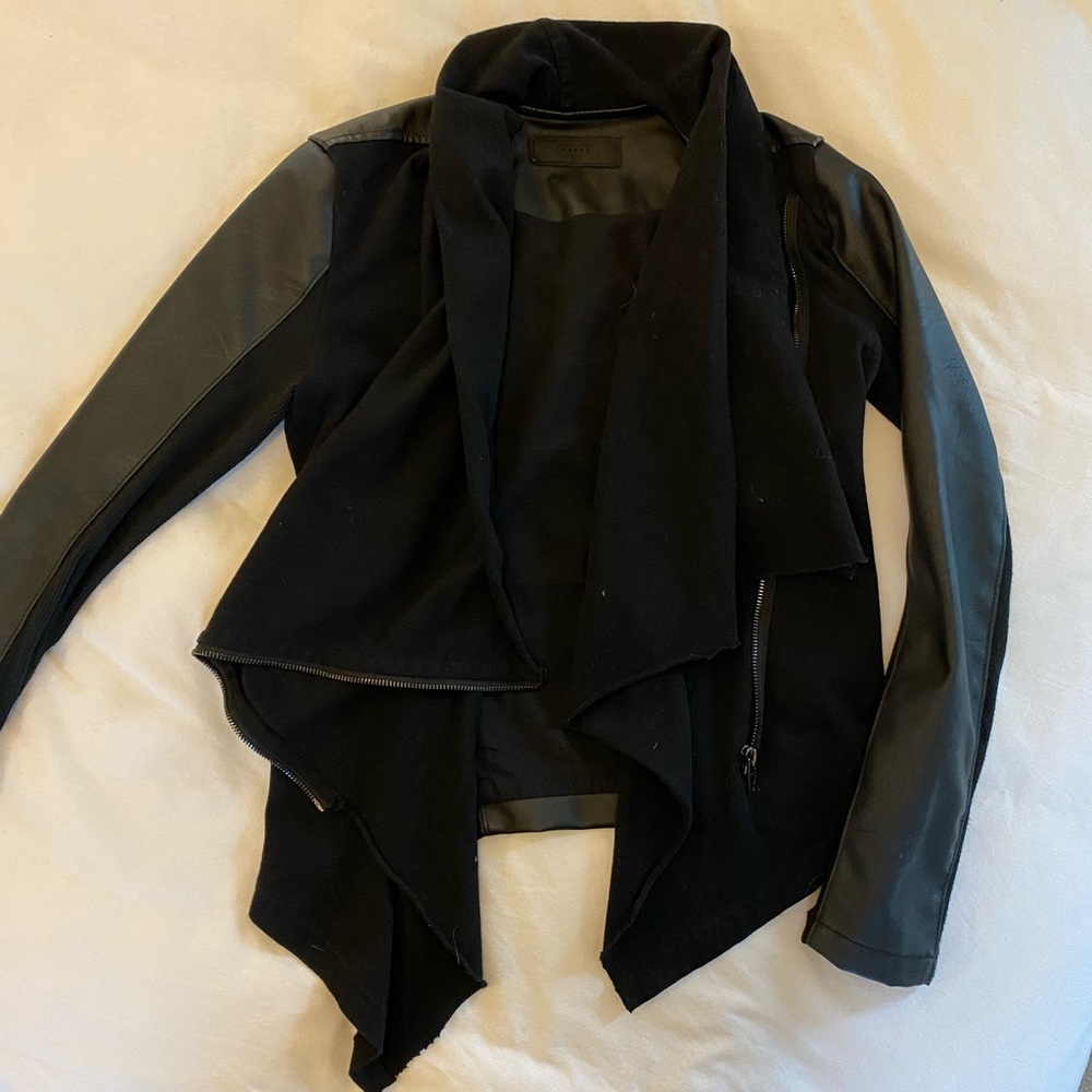 Leather/Fabric Asymmetrical Jacket